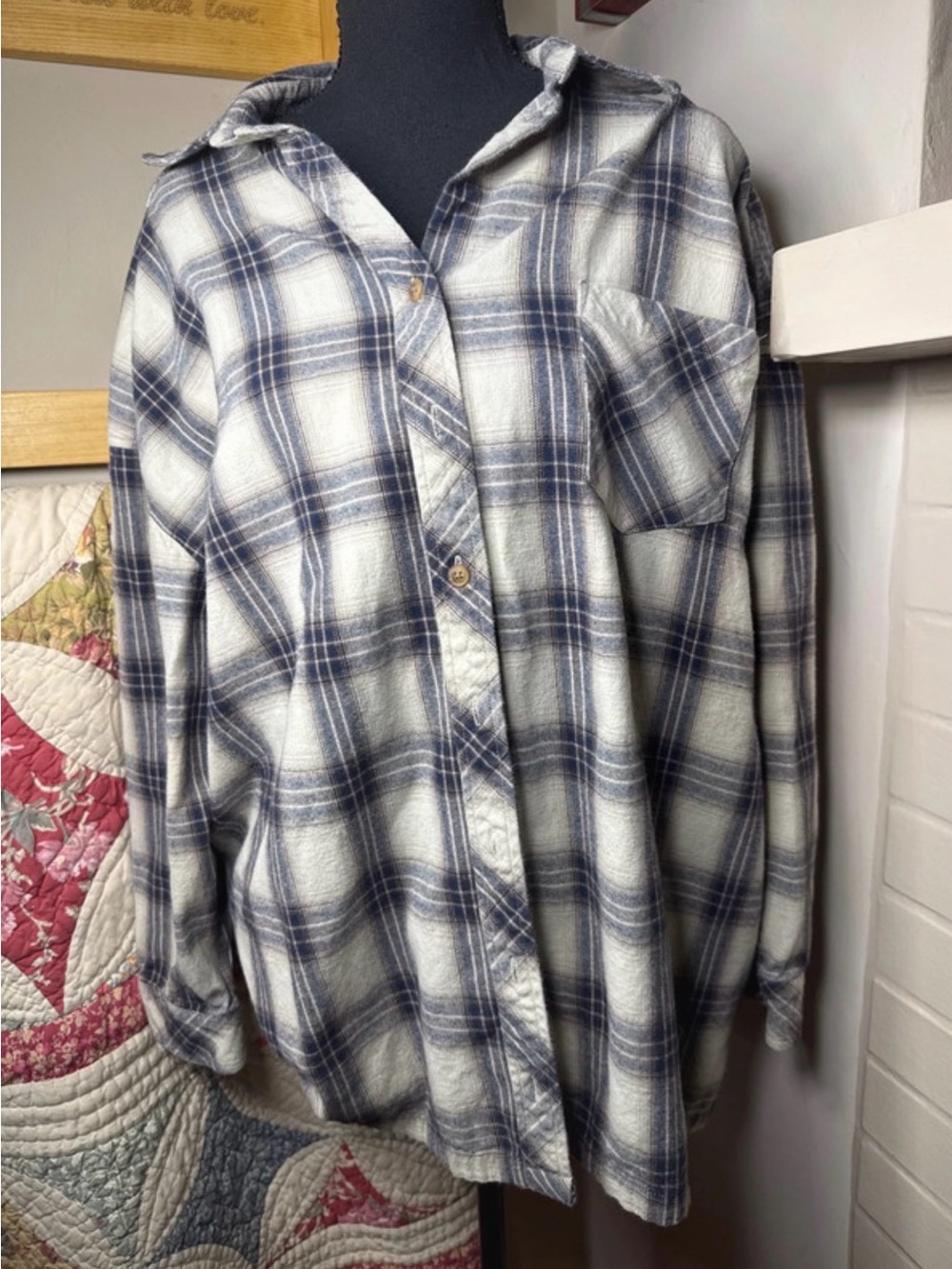 Gianni Bini Blue & White Plaid Button-Up Shacket